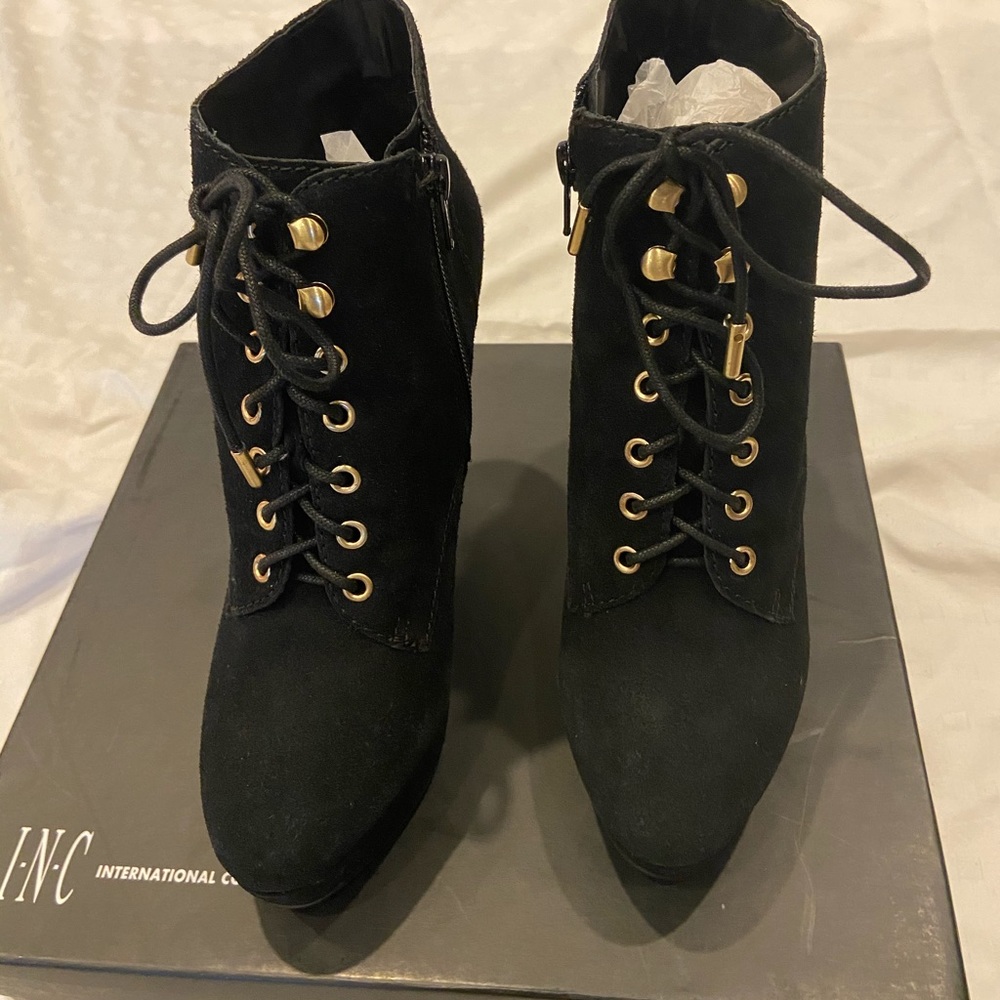 INC Black Suede 4inch heel booties